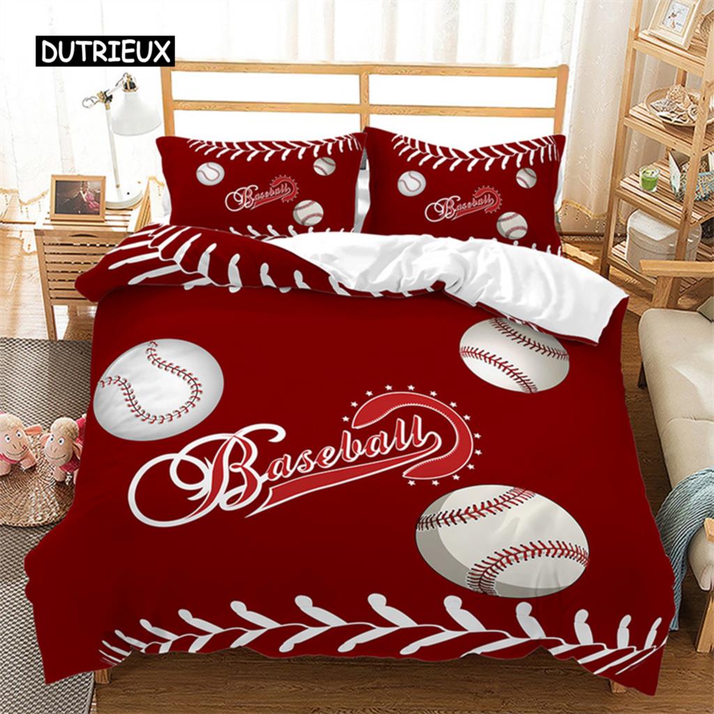 Boys Basketball Duvet Cover 3D Ball Pattern Sports Theme Bedding Set Queen Microfiber Football Competitive Game Comforter Cover