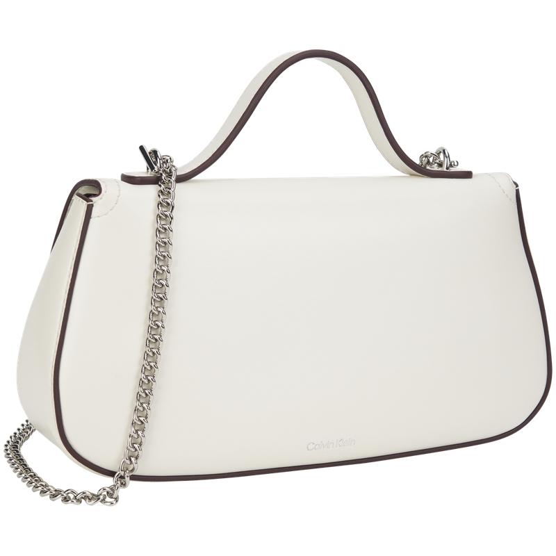 Calvin Klein Elegant Commuter Letter Shoulder Chain Mixed Material Tote Bag Small Women Handbags Lily-White 4F3282G-FUP
