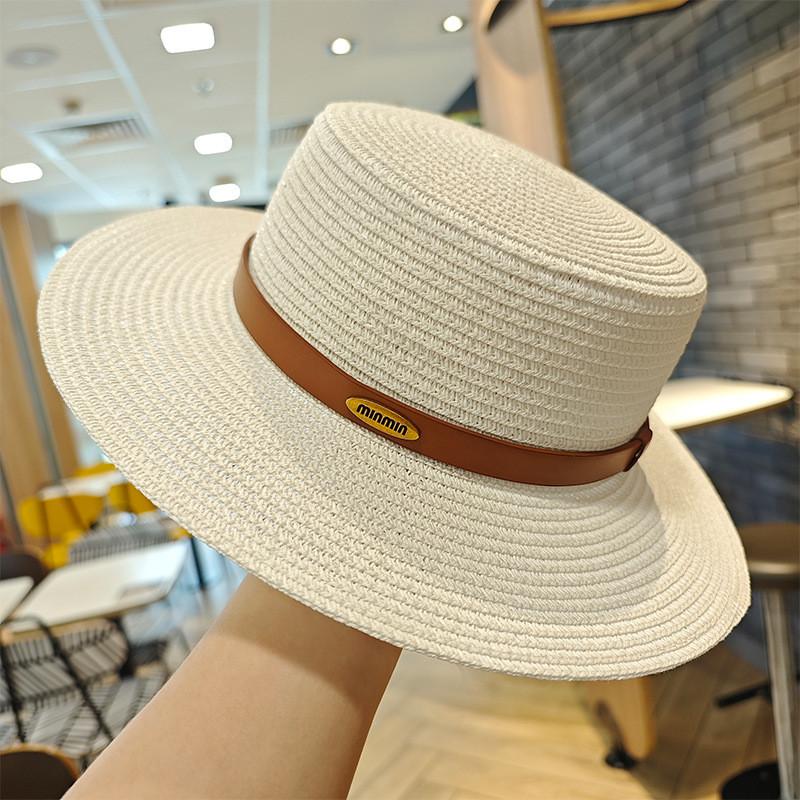Summer Wide Brim Straw Hat With Embroidered Details For Beach And Sun Protection