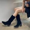 Women's Boots 2024 Classic New Pointed Toe Women's Mid Calf Boots Solid Simple Suede Platform Boots Botas Altas Plataforma Mujer