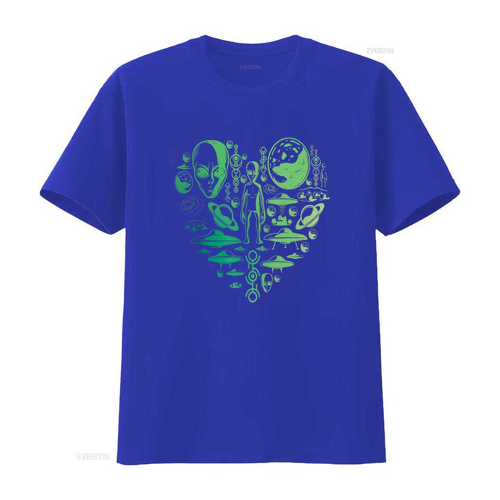 Aliens UFO Enthusiast lovers heart Unisex Women kids Abduction T shirt vintage Washed Top For Everyday Wear Unisex Breathable
