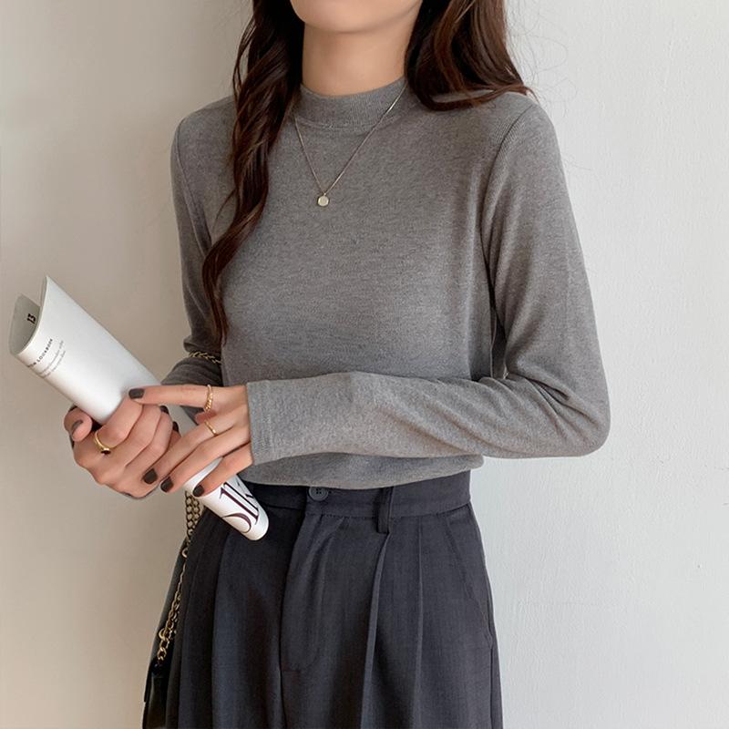 Halbrollkragen Gestricktes Unterhemd für Damen für Herbst und Winter Gerippter Stil Neuer Stil Elastisch Weich Wachsartig Hautfreundlich Gebürstetes Innenfutter Top