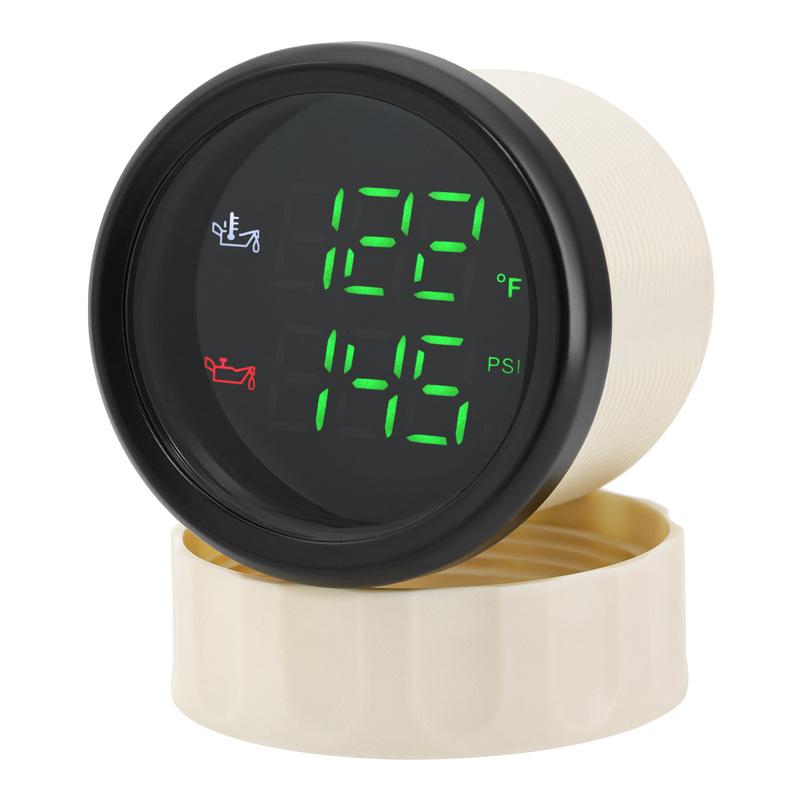 ZMFJH Digital Dual 52mm Gauge with Flash Alarm Red Green Oil Temperature+Oil Pressure Meter+Sensor 10mm for Marine Boat Auto Car