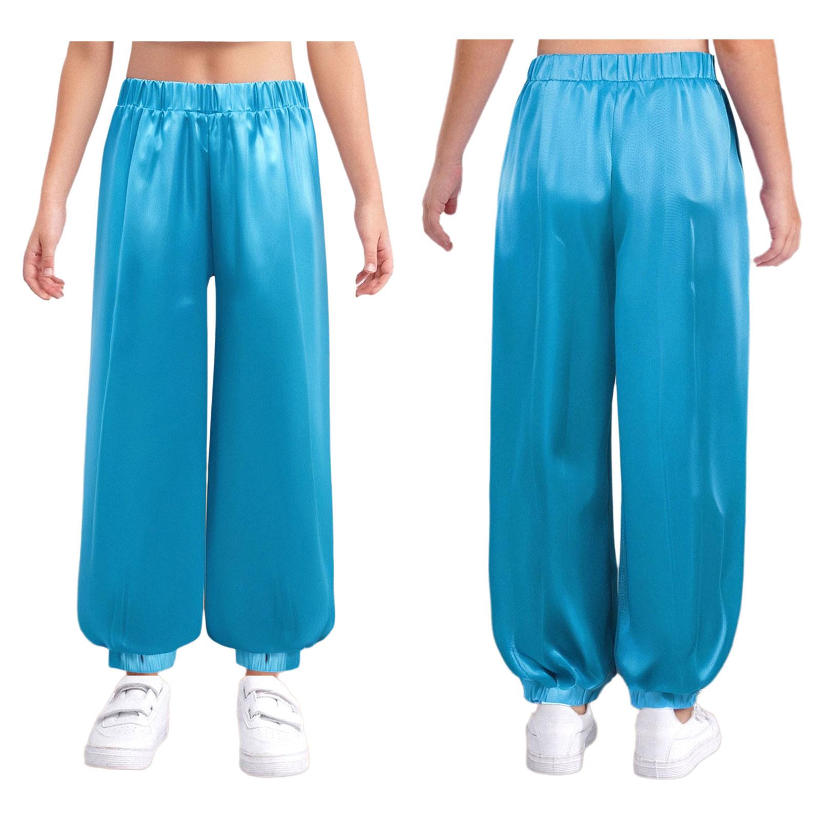 

Брюки для танца живота для девочек - Свободные атласные шаровары с эластичным поясом для сценических выступлений и тематических вечеринок 9-10 Years светло-синий