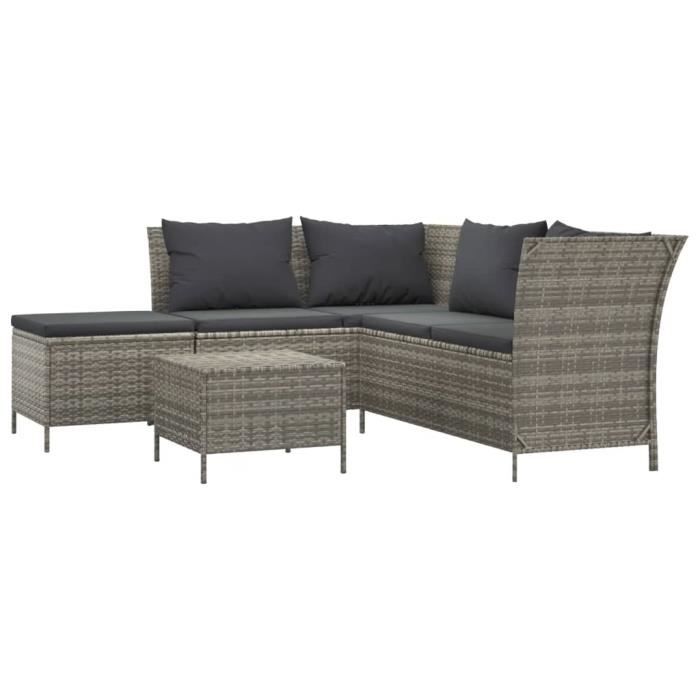 VidaXL Garden Lounge Set 4 Pcs with Cushions Grey Wicker 319691