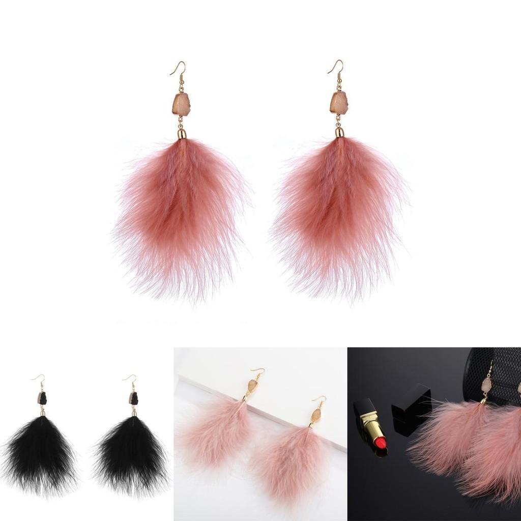 Plush Unique Feather Earrings For Women Fall 2021 Geometric Street Fashion