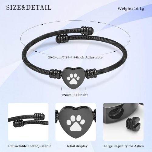 QGJNSGC Cremation Bracelet, Memorial Jewelry, Stainless Steel Pet Claw Heart-Shaped Urn Pendant Bracelet, Keepsake Gift for Family Funerals (B)