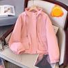 Giacca Corta con Cappuccio Donna Primavera Autunno Ispessita Lady Larga Sottile Giacca da Lavoro Top Monocolore Casual Studente Zip Capospalla