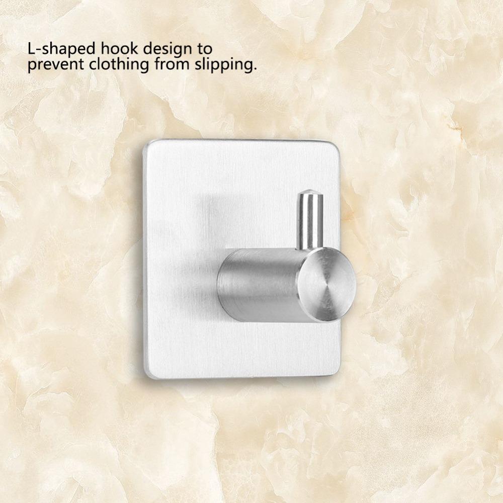 2 PCS Punch Free Adhesive Hook Silver Towel Hook Practical Coat Hook Space Saving