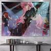 Anime Girls Friendship Tapestry Wall Hanging Peace Sign Guitar Case Colorful Aesthetic Wall Art Indie Dorm Decor