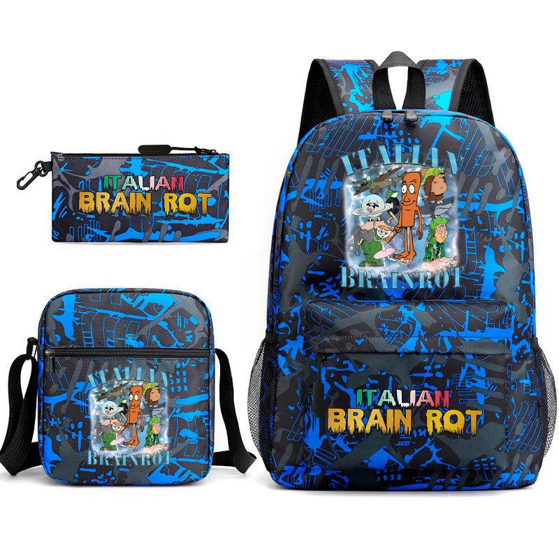 Cartoon abstract Shanhaijing primary school students and teenagers backpack schoolbag tongtongsahur three-piece set L