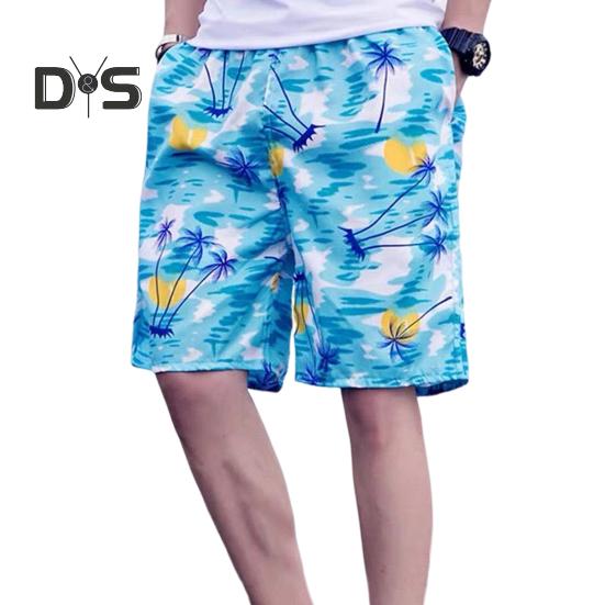 

Мужские летние повседневные шорты с эластичной резинкой на талии, пляжные шорты с принтом тропического дерева, быстросохнущие широкие приморские шорты жёлтый
