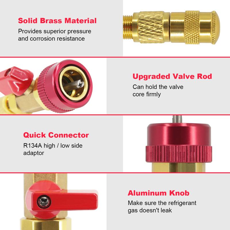 URMECCH R134A Valve Core Tool Kit for Refrigerant Air Conditioner System, High Low Pressure Valve Core Quick Remover Installer,