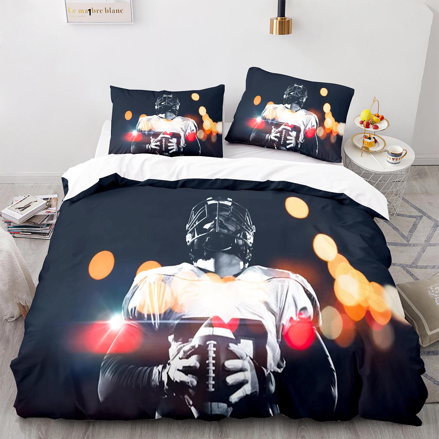 

American Football King Queen Duvet Cover Rugby Player Pattern Bedding Set For Kids Teens Adults Ball Sport Polyester Quilt Cover EU single(135x200cm)