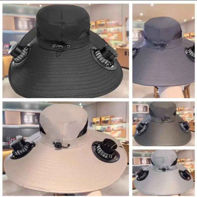 Solar Powered Cooling Fan Hat with USB Charging Wide Brim Sun Hat Breathable for Men Hiking Fishing Outdoor