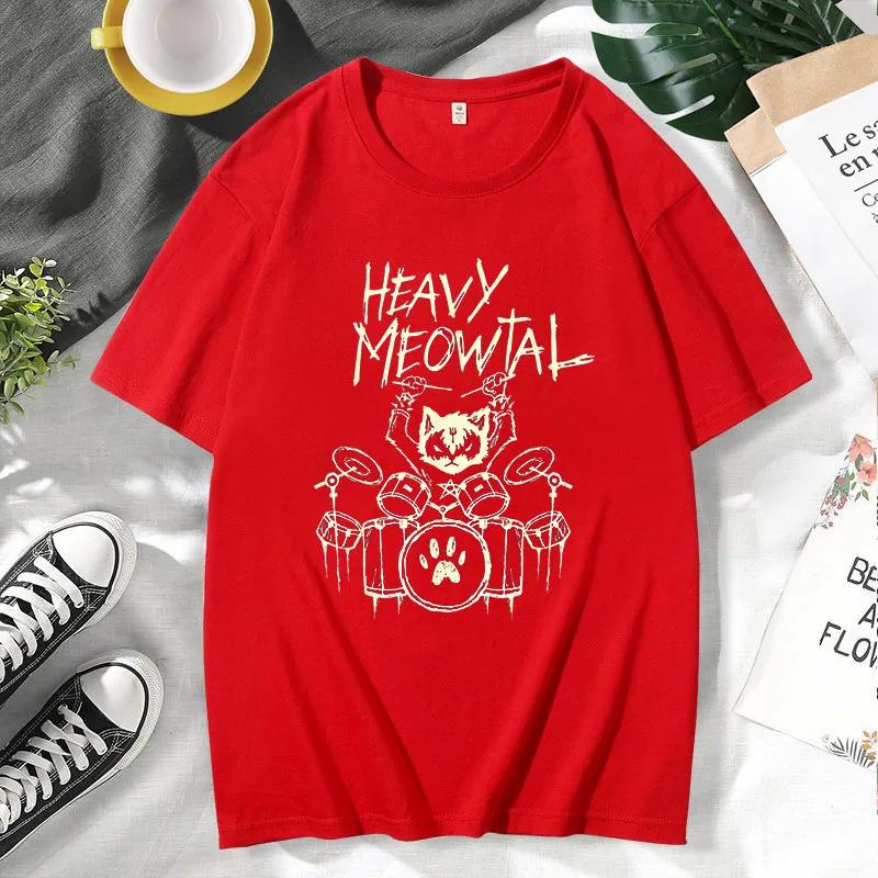 Men Tees Heavy Meowtal Cat Metal Music Gift Idea Funny Pet Owner T-Shirt Latest Printed Tops Shirt Cotton T Shirts for Boys Geek