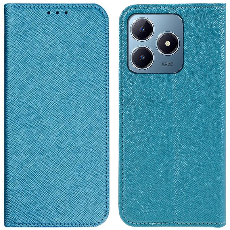 

For Realme Note 60x 4G/C63 4G/C61 4G Case Leather Strong Magnetic Closure Phone Cover Cross Texture Sky Blue