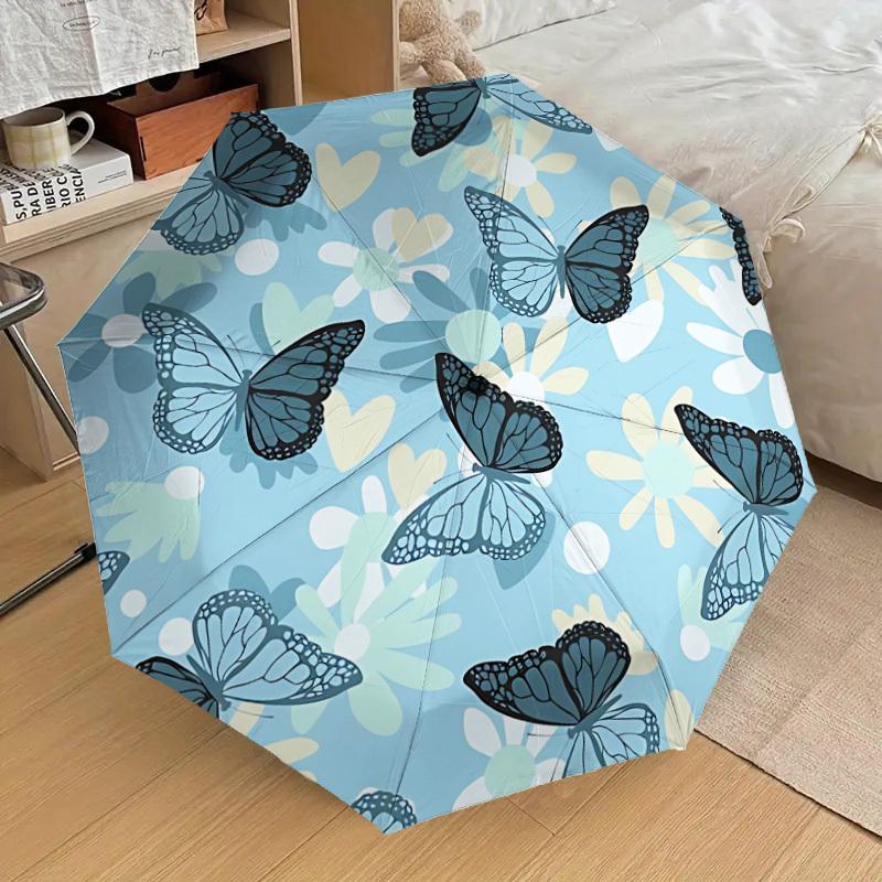 

1pc Butterfly Floral Pattern Automatic Folding Umbrella, 8 Ribs Iron Frame, Suitable for Outdoor Travel and Daily Use yy251120248