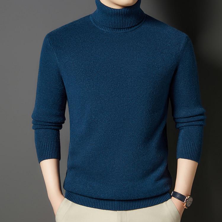 Men's Thick Wool High Neck Sweater - Autumn/Winter Solid Color Knitwear