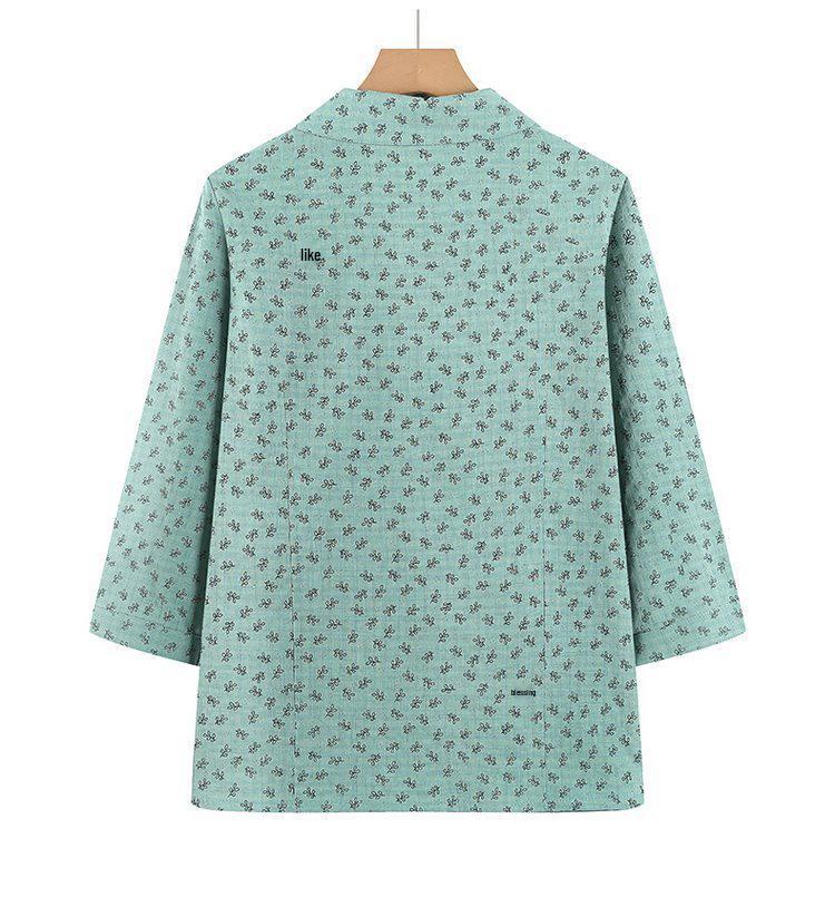 Mid-aged & Elderly Women's Floral Cotton Shirt, 3/4 Sleeve, Loose Plus Size Top