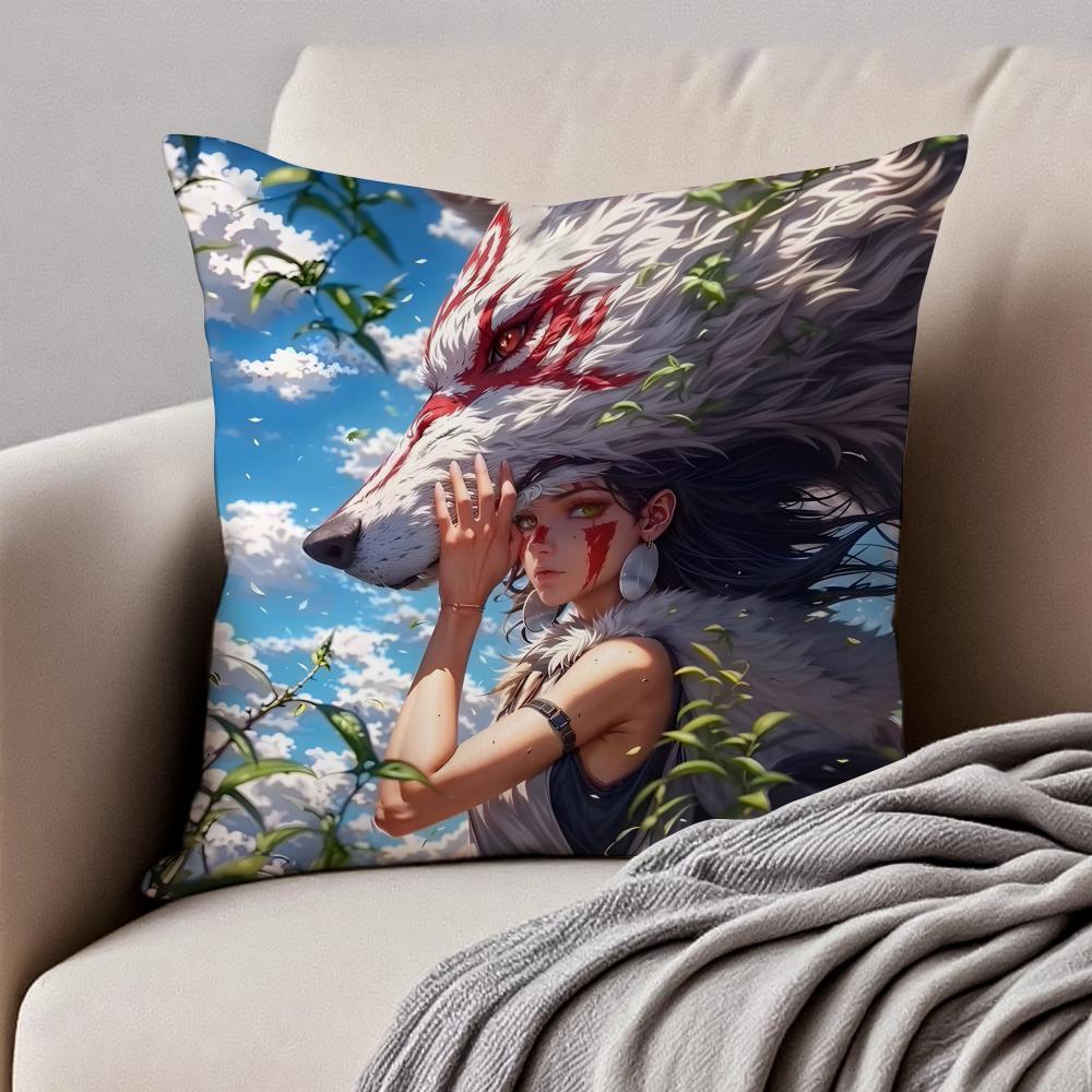 Fantasy Japanischer Anime Prinzessin Mononoke Kissenbezug Staubmilbenresistent Unsichtbarer Reißverschluss Kurzer Plüsch Sofakissen