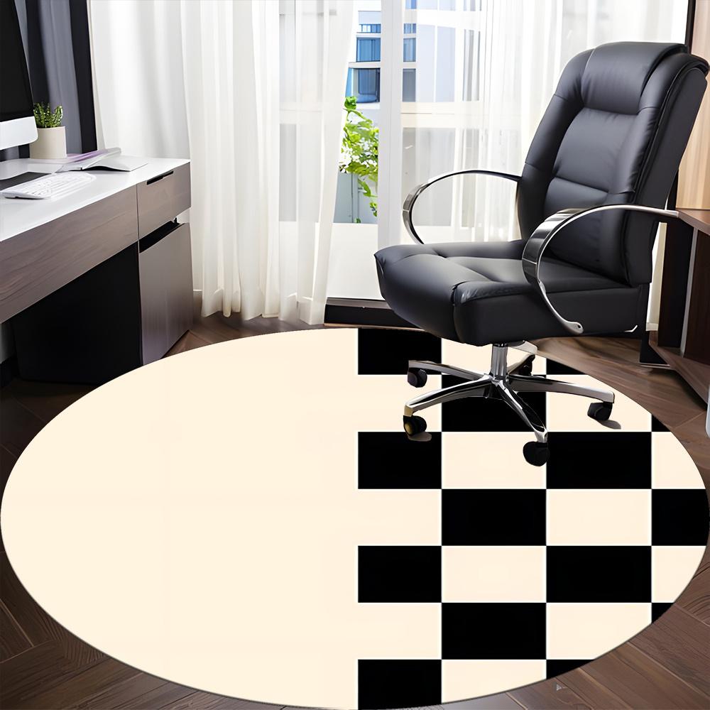1pc Checkerboard Pattern Office Round Area Rug, Indoor Mat Suitable ForOffice, Under Office Chairs Bedroom Living Room Home Decor, Room Decot244