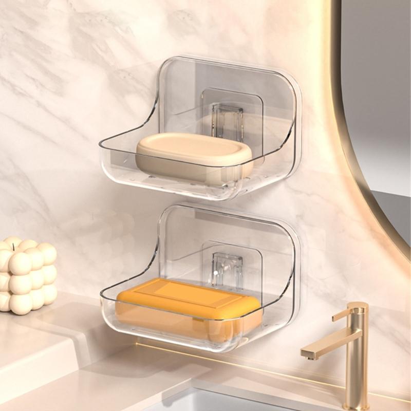 2Pcs Clearly plastic Soap Dish Modern Waterproof Soap Holder Easy Installation Bathroom Essential Shelf Kitchen Friendly