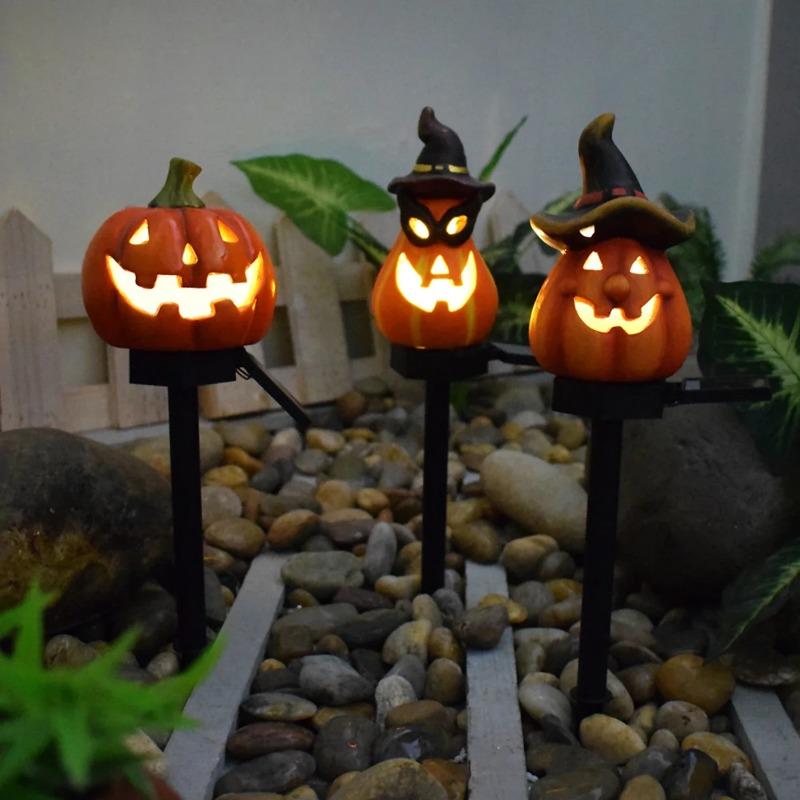 Halloween Pumpkin Candle Pathway Solar Lights Crow Yard Stake Lamp for Garden Yard Lawn Pathway Home Party Decoration Waterproof