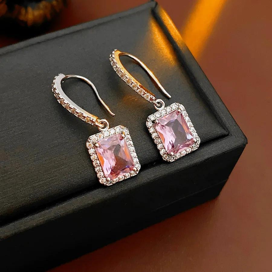 

Корейские квадратные серьги-подвески с цирконом для женщин, легкая роскошь, высокий класс, модные изысканные свадебные сверкающие цирконовые подарки