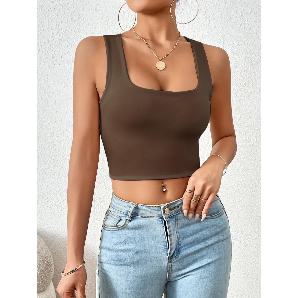 

Женский эластичный короткий топ без рукавов с квадратным вырезом - повседневный трикотажный топ без рукавов, машинная стирка, гладкая ткань, повседневные топы | Короткие топы без рукавов, блузки XS