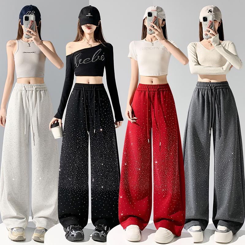2026 Spring/Summer Women's Starry Sky Wide-Leg Pants with Rhinestones