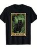 Black Cat Tarot Card Graphic Tee Mystical Forest Print Soft Round Neck Casual TShirt for Adults