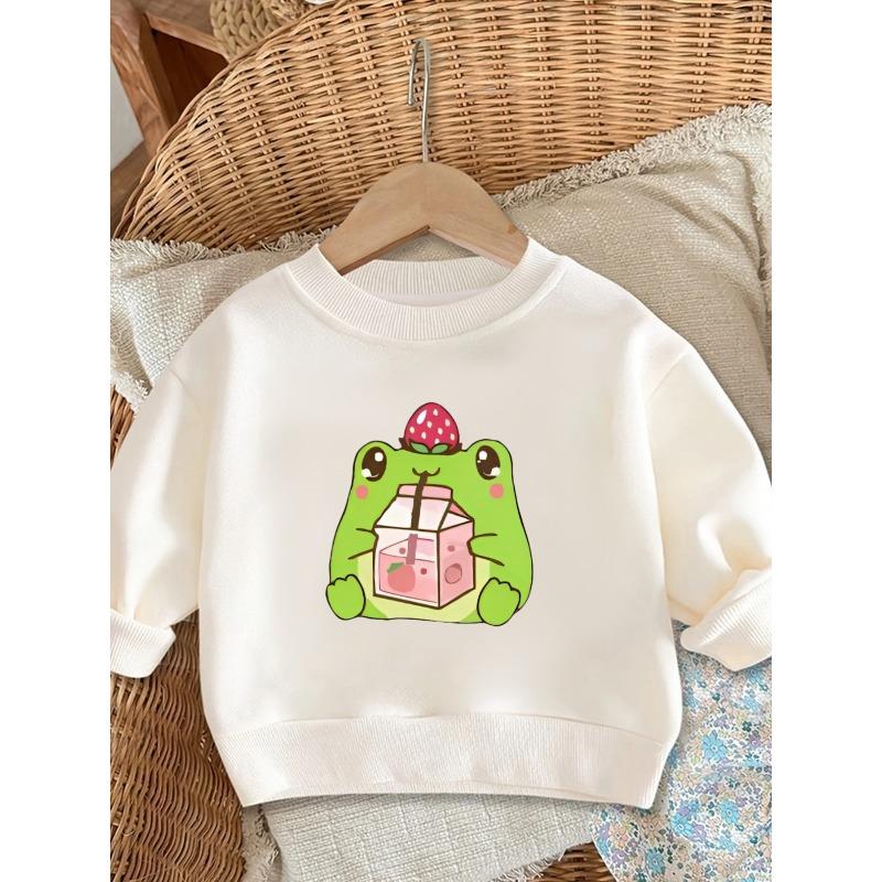 European Size Cute Print Pattern Easy Sweet Baby Girl Spring Lightweight Round Neck Sweatshirt