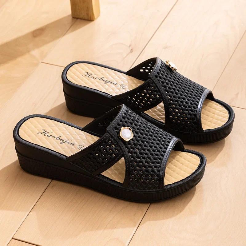 Women Shoes Summer Slippers Women Wear Outside Thick Sole Wedge Heels Fashion Slippers Soft Bottom Mother Shoes Zapatos De Mujer