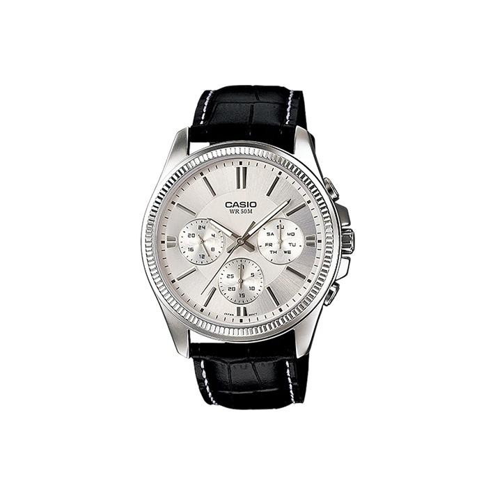 

Casio Standard Series Unicorn Minimalist Fashion Waterproof Watch Three Dials Six Eyes Quartz Movement Leather Strap Men watches White MTP-1375L-7AVDF Random Watch Box