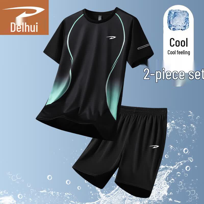 

Men s Summer Ice Silk Athletic T-shirt & Shorts Set L