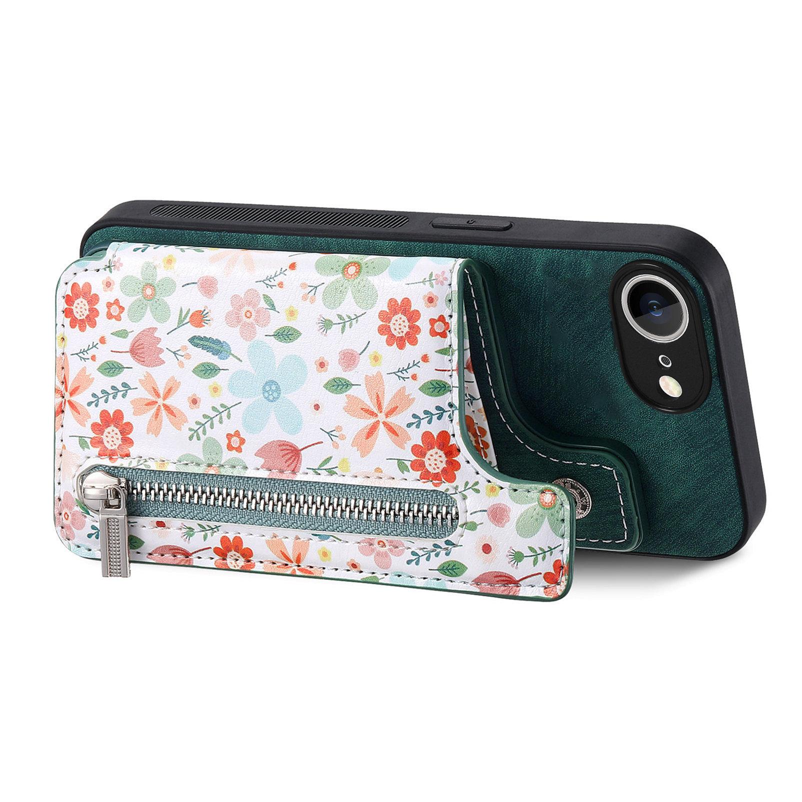 

For iPhone 16e Leather Phone Cover with RFID Blocking Zipper Card Bag Kickstand Pink