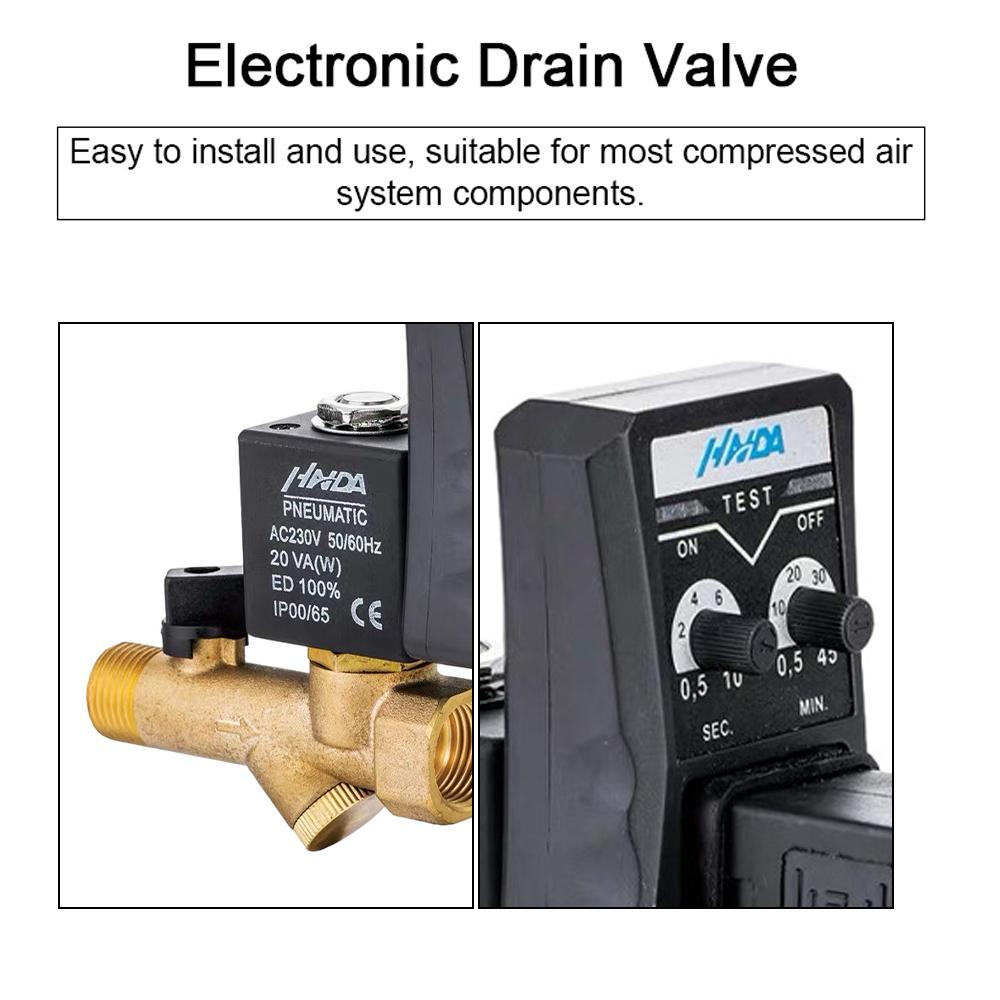 Supapă de scurgere electronică de 12 inchi, alamă, automată, temporizată, supapă de evacuare a condensului, unidirecțională în 2 căi