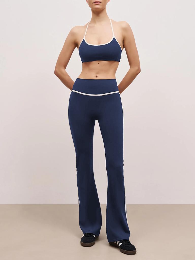 New Contrast Color Sexy Back Sports Yoga Suit Women's Fitness Sports Flared Pants Pilates Two-piece Set