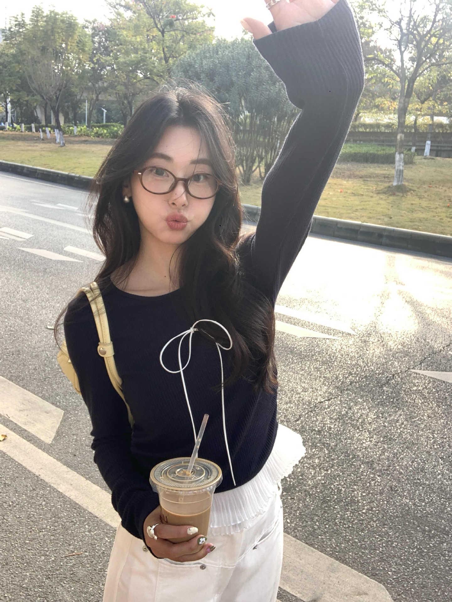 

Хуан Чжэн 3D Кружевная футболка-балетка с бантом для женщин - Весна 2025 Приталенная Medium темно-синий