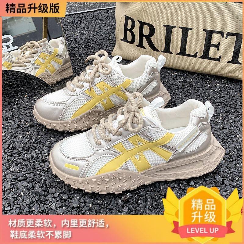Soft sole fashion 2025 summer new mesh breathable women's versatile lace-up casual sports running dad Dexun shoes