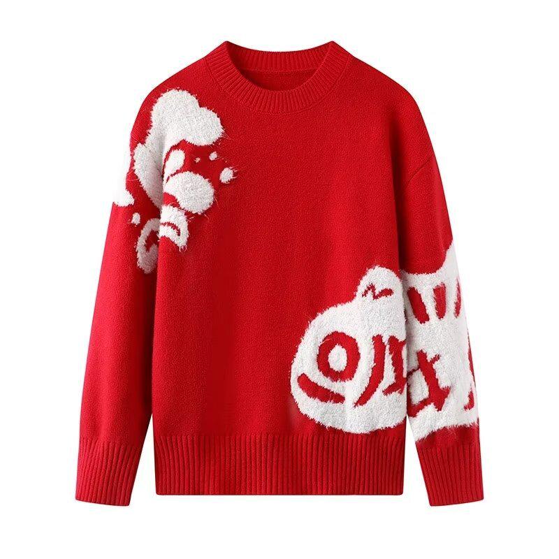 

Женский вязаный свитер с цветными блоками и узором кои - издание весна 2025 Small красный