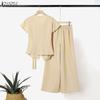 ZANZEA Women Short Sleeve Blouse and Long Pants Casual Two Piece Suit Sets