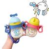 New Cartoon Handle Children's Plastic Straw Cup 360ml Ideal For Kindergarten With Shoulder Strap Pink/blue