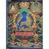 Handgemaltes nepalesisches Thangka: Medizin Buddha, Grüne Tara, Schwarzer Dzambala und Manjushri Statue in Schwarz und Gold