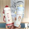 Moderne minimalistische isolierte Edelstahl-Wasserflasche mit Strohhalm für Zuhause, Büro, Reisen