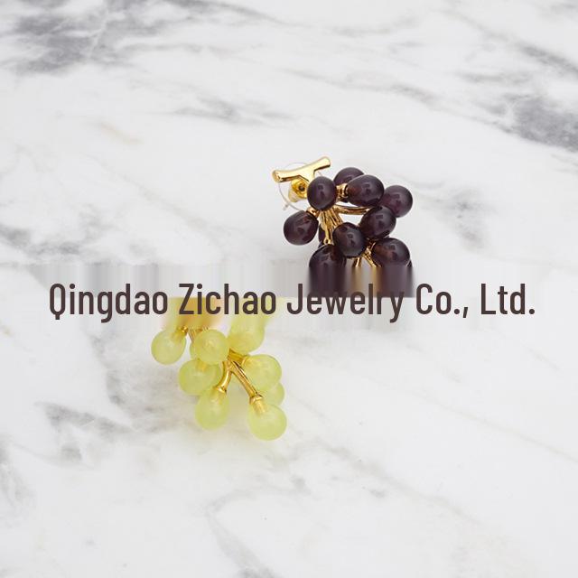 Boucles d'oreilles puce en forme de fruits style japonais et coréen, Muscat vert et raisin violet pour femmes