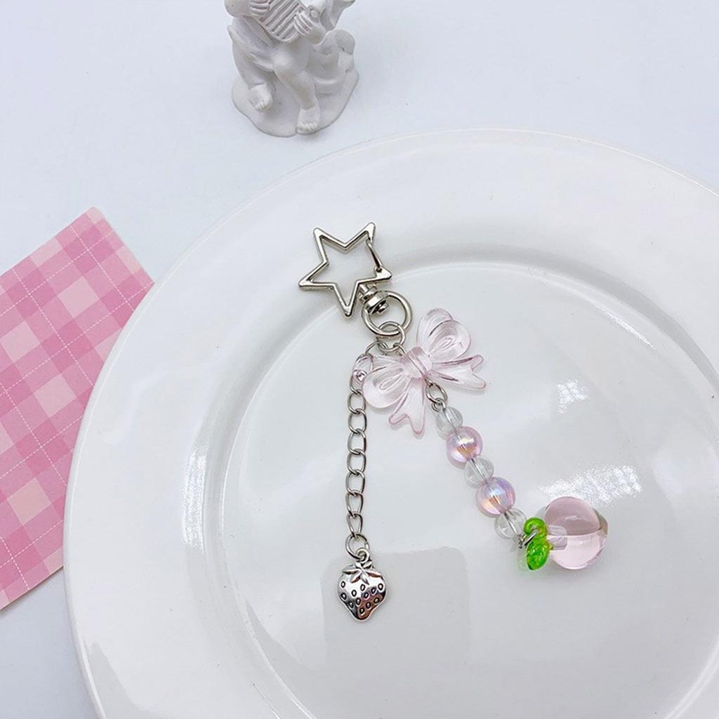 Sweet Star Heart Bowknot Charm Pendant Chain Phone Strap Pocket Keychain Strap Hangings Decoration for Key Bag Purse