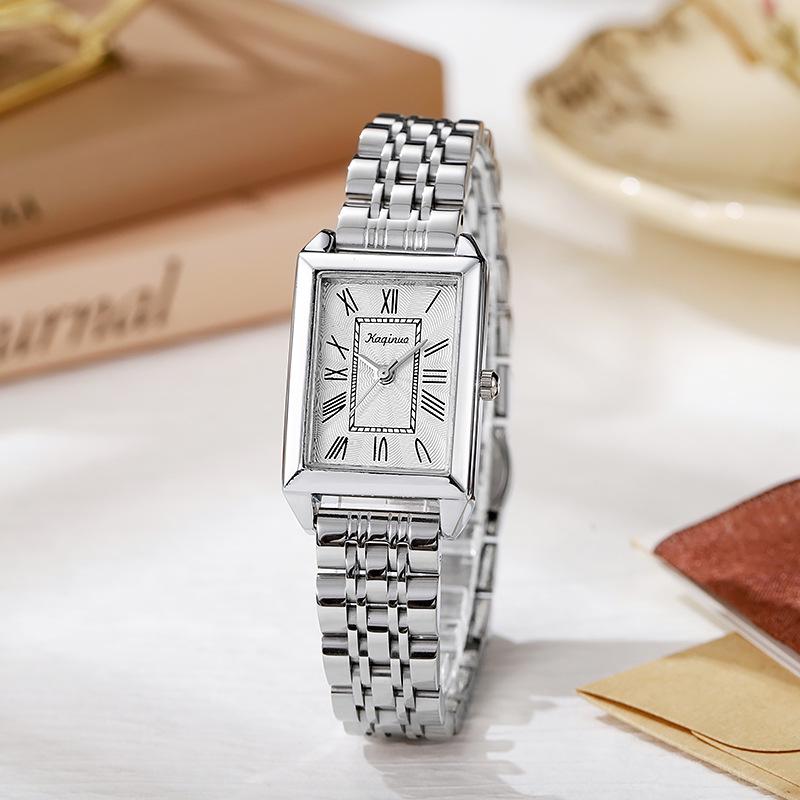 Stainless Steel Women's Square Quartz Watch - Luxury Korean Style