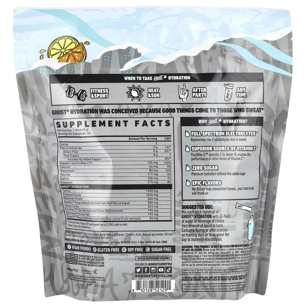 Ghost, Hydration, Lemon Crush, 24 sticks, 9 g (0.32 oz) each